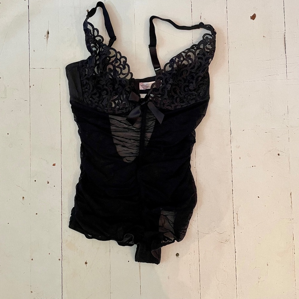 Victoria's Secret Black Ruched Teddy Lingerie - 34D